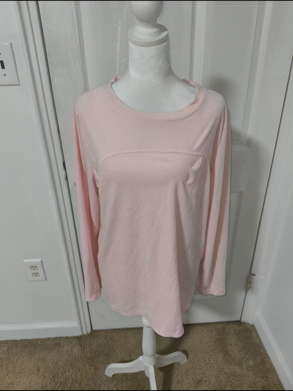 Midnight by Carole Hochman Pale Pink Long Sleeve Crewneck Top